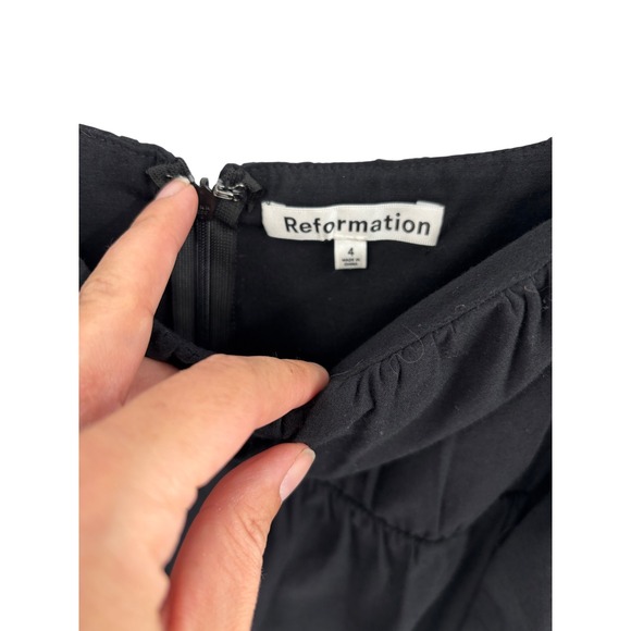 Reformation Black Square Neck Puff Sleeve Mini Dress Size 4 - Picture 2 of 4